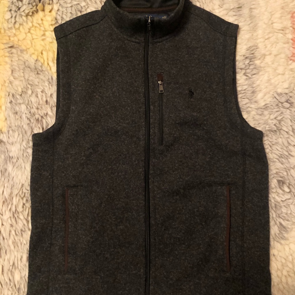 POLO RALPH LAUREN Men’s Sweater Vest Small Dark Gray Charcoal Full Zip